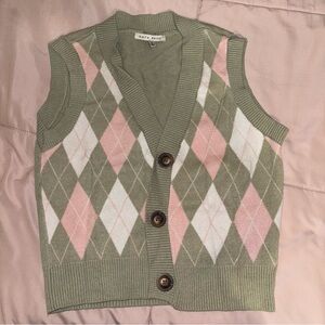 Haute Monde Argyle Knit Vest - Olive and Blush